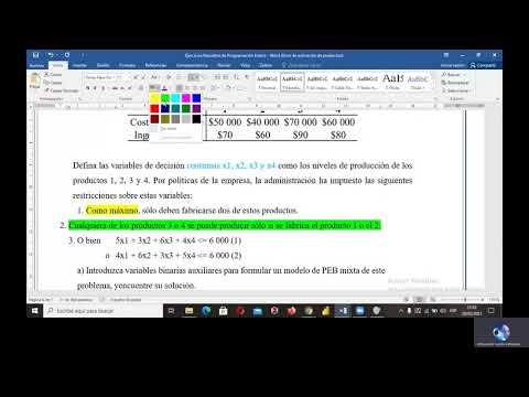 Programación Lineal Entera Mixta: Modelado Matemático de Ejercicio de Aplicación